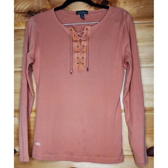 Women's Lauren Ralph Lauren Orange Solid Peasant M Lace Tunic Lagenlook Breath - Picture 13 of 14